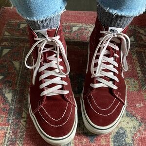 Burgundy hi top vans 9.5 women
